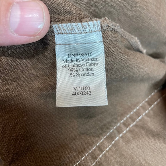 Coldwater Creek Brown Cropped 3/4 Sleeve Blazer Jacket Womens 16 White Stitching - Picture 4 of 9